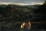 Bordone, Paris - Landscape with two children and a basket of grapes