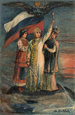 Sharapov, Dmitry Philippovich - Allegory of the triune Russian nation. Postcard