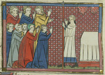Montbaston, Richard de - Peter Bartholomew with the Holy Lance (From Li rommans de Godefroy de Buillon et de Salehadin)