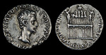Numismatic, Ancient Coins - Denarius of Augustus. Obverse: Head of Augustus. Reverse: quadriga on triumphal arch