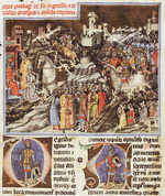 Mark of Kalt (Kalti Mark) - Hungarian conquest of the Carpathian Basin. Miniature from the Chronicon Pictum