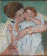 Cassatt, Mary - Mother and child on green background or Maternity