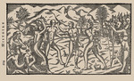 Bry, Theodor de - Brazilian Indian warriors taking a prisoner. From Histoire d'un voyage fait en la terre du Brésil by Jean de Léry
