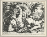 Goltzius, Hendrick - Two Followers of Cadmus devoured by a Dragon. (After Cornelis Cornelisz van Haarlem)