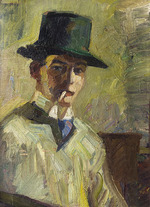 Stenner, Hermann - Self-portrait with a high hat and a cigarette