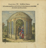 Merian, Matthäus, the Elder - Emblem 9. The tree with the old man in a house wet with dew, and by eating its fruit he will become young. From Atalanta fugien