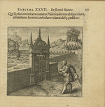 Merian, Matthäus, the Elder - Emblem 27. He who tries to enter the Philosophic Rosary without a key, is like a man trying to walk without feet. From Atalanta