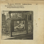 Merian, Matthäus, the Elder - Emblem 28. The king bathes, sitting in a Steam Bath, and is freed from black bile by Pharut. From Atalanta fugiens by Michael 