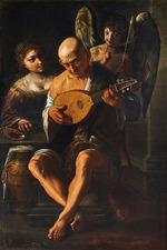 Paolini, Pietro - Mondone che suona il liuto con donna e cupido in attesa (Mondone playing the lute with woman and Cupid waiting) 
