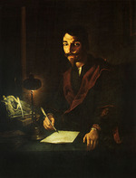 Paolini, Pietro - Portrait of a man writing by the light of a lamp (Self-portrait) 