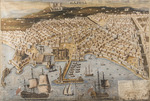 Anonymous - Bird's-eye panoramic view of the Port of Naples with the Castel Sant'Elmo