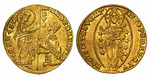 Numismatic, West European Coins - Ducato d'oro. Andrea Dandolo (1342-1354), Republic of Venice. Gold coin (obverse and reverse) 