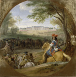 Meulen, Adam Frans, van der - Arrival of Louis XIV preceded by his guardsmen at the old palace of Versailles