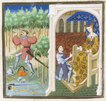 Dunois Master, (Maître de Dunois) - Tristan en prose. MS 648 (0404): Folie de Tristan - Iseut demandant à Fergus de retrouver Tristan