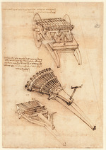 Leonardo da Vinci - Codex Atlanticus, folio 157 recto: Three drawings of springalds