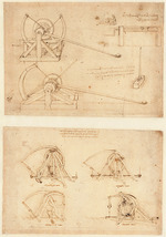 Leonardo da Vinci - Codex Atlanticus, folio 140 recto: Sling-style and spoon-style catapults