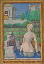 Bourdichon, Jean - Bathsheba bathing. Miniature from Book of Hours of King Louis XII of France
