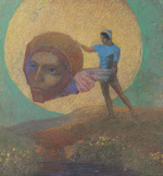 Redon, Odilon - Figure bearing a winged head (The Fall of Icarus)