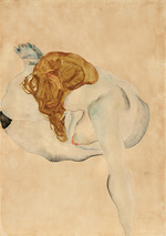 Schiele, Egon - Female nude leaning on her arm