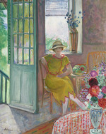Lebasque, Henri - Jeune femme dans un intérieur fleuri