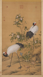 Castiglione, Giuseppe - Pair of Cranes in the Shade of Flowers