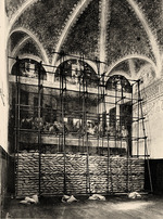 Photo studio Paoletti, Milan - The Last Supper by Leonardo Da Vinci with the anti-aircraft protection of sandbags a metal scaffolding, Milan, 1940