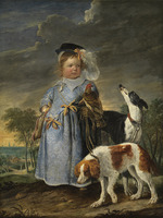 Quellinus, Erasmus, the Younger - Portrait of a boy with a falcon and two dogs
