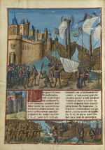 Colombe, Jean - The Landing Louis IX's fleet at Damietta. From Les Passages d'outremer by Sébastien Mamerot