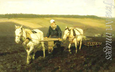 Repin Ilya Yefimovich - A ploughman. Leo Tolstoy at the field