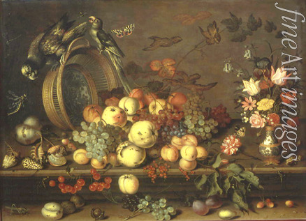 Ast Balthasar van der - Stilleben mit Obst, Blumen und Papageien