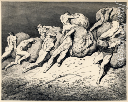 Doré Gustave - Verschwender und Geizigen. Illustration zur Dante Alighieris Göttlicher Komödie