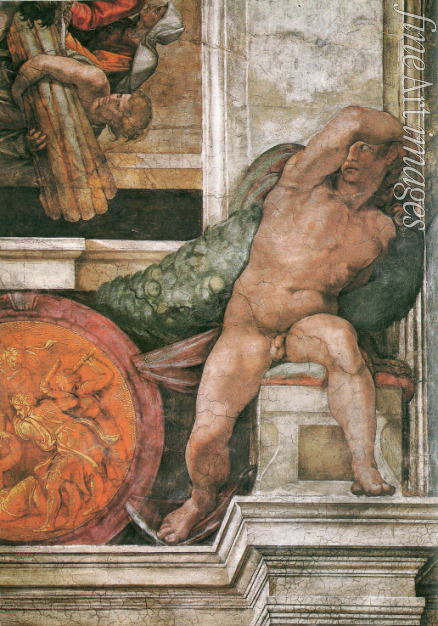 Buonarroti Michelangelo - Fragment der Deckenfreske in der Sixtinischen Kapelle im Vatikan