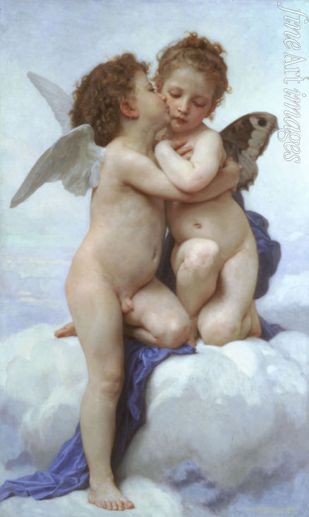 Bouguereau William-Adolphe - Cupid and Psyche as Children (The first kiss)