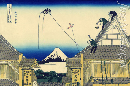Hokusai Katsushika - Szene von den Mitsui-Läden bei Sarugacho in Edo (aus der Bildserie 