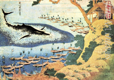 Hokusai Katsushika - Walfang vor den Goto-Inseln (aus der Bildserie 