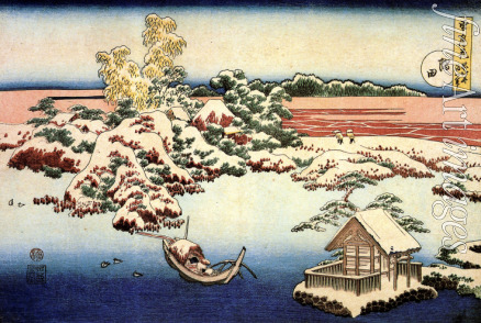 Hokusai Katsushika - Schneelandschaft am Ufer des Flußes Sumida