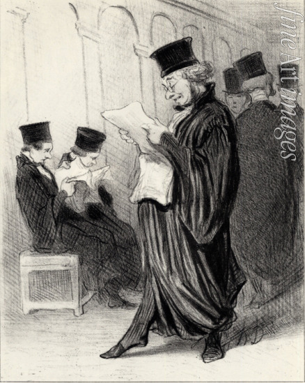 Daumier Honoré - Lawyer Chabotard while reading in a legal journal a eulogy on himself...  (From the series 
