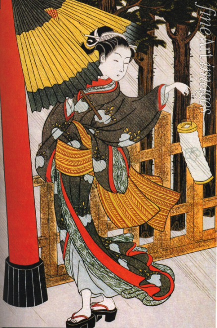 Harunobu Suzuki - Girl on Her Way to the Shinto Shrine on a Stormy Night