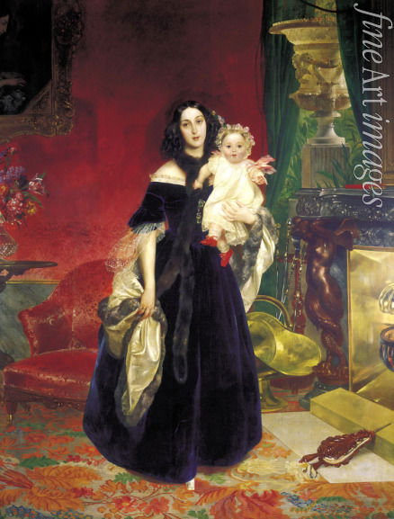 Briullov Karl Pavlovich - Maria Arkadyevna (Stolypina) Beck (1819-1889) with her Daughter