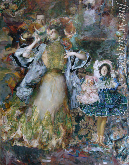 Malyavin Filipp Andreyevich - Self-portrait with wife and daughter