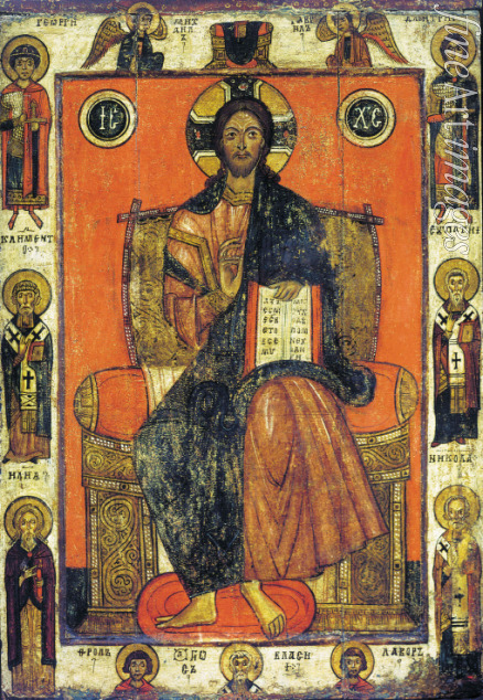 Russische Ikone - Erlöser auf dem Thron mit den erwählten Heiligen