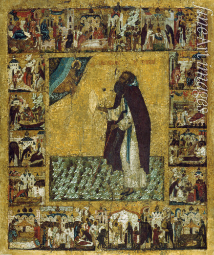 Russian icon - Saint Barlaam of Khutyn with Scenes from His Life