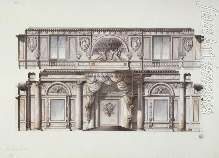 Quarenghi Giacomo Antonio Domenico - Design of the George Hall (Great Throne Hall) in the Winter Palace. Horizontal Section Showing the Wall and the Throne