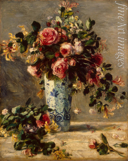 Renoir Pierre Auguste - Roses and Jasmine in a Delft Vase