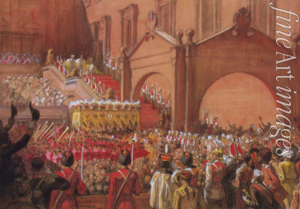 Edelfelt Albert Gustaf Aristides - Kaiser Nikolaus II. auf der Roten Treppe des Facettenpalastes nach der Krönung