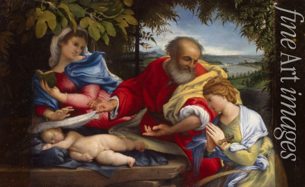Lotto Lorenzo - Rest on the Flight into Egypt with Saint Justina