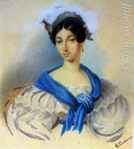 Pluchart Eugéne - Portrait of Olga Pavlishcheva (1797-1868), sister of poet Alexander Pushkin