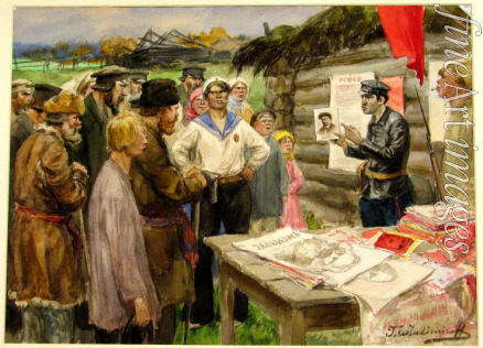 Wladimirow Iwan Alexejewitsch - Die Lehrstunde des Kommunismus im Dorf (Aus der Aquarellserie Russische Revolution)