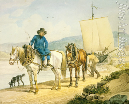Klein Johann Adam - A Horse And Cart at the River