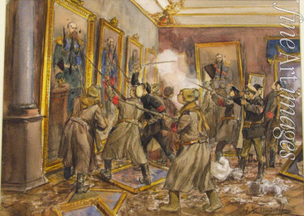 Vladimirov Ivan Alexeyevich - A scene in one of the rooms of the Winter Place in December 1918 (from the series of watercolors Russian revolution)